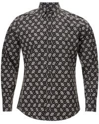 Dolce & Gabbana - Black Cotton Shirt With Micro Floral White Print - Lyst