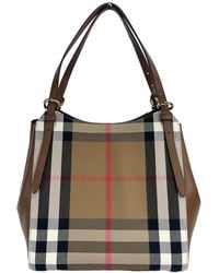 Burberry - Small Canterby Tan Leather Check Canvas Tote Bag Purse - Lyst
