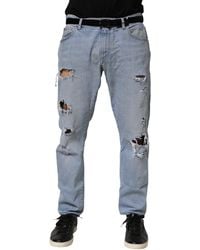 Dolce & Gabbana - Cotton Distressed Slim Fit Denim Jeans Co+01 Clothing - Lyst