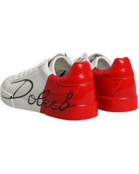 Dolce & Gabbana - White Red Leather Logo Portofino Sneakers Shoes - Lyst