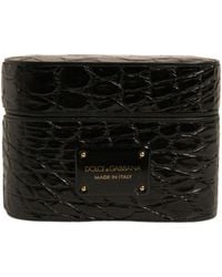 Dolce & Gabbana - Black Leather Metal Logo Plaque Holder Airpods Case - Lyst