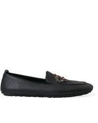 Dolce & Gabbana - Black Leather Crystal Embellished Loafers Dress Shoes - Lyst