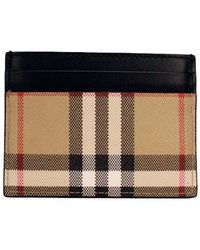 Burberry - Sandon Black Canvas Check Printed Leather Slim Card Case Wallet - Lyst