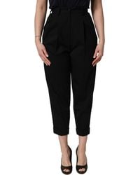 Dolce & Gabbana - Black Wool High Waist Cropped Trouser Pants - Lyst
