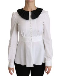 Dolce & Gabbana - Dolce Gabbana White Collared Long Sleeve Blouse Cotton Top - Lyst