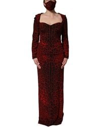 Dolce & Gabbana - Red Leopard Print Sheath Long Sleeve Dress - Lyst