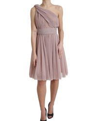 Dolce & Gabbana - Pink One Shoulder Pleated Lame Tulle Dress - Lyst