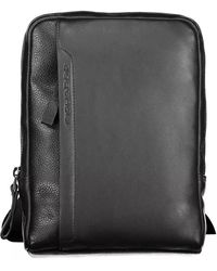 Piquadro - Sleek Black Leather Shoulder Bag With Contrasting Details - Lyst
