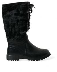Dolce & Gabbana - Rubber Lace Up Shearling Rain Boots Shoes - Lyst