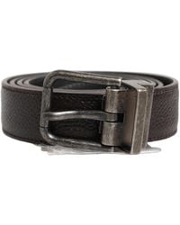 Dolce & Gabbana - Brown Calf Leather Vintage Style Silver Buckle Belt - Lyst