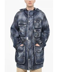 DSquared² - Vintage Effect Denim Parka With Utility Pockets - Lyst