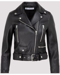 Acne Studios - Black Leather Cropped Biker Jacket - Lyst