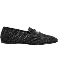 Dolce & Gabbana - Black Woven Raffia Slip On Loafers Shoes - Lyst