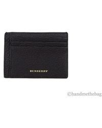 Burberry - House Check Chase Black Grainy Leather Money Clip Card Case Wallet - Lyst