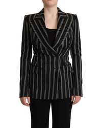 Dolce & Gabbana - Black White Stripes Wool Long Sleeves Jacket - Lyst