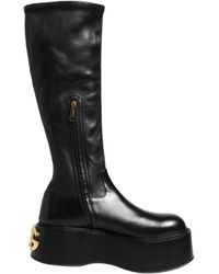 Dolce & Gabbana - Black Logo Plaque Over The Calf Boots Shoes - Lyst