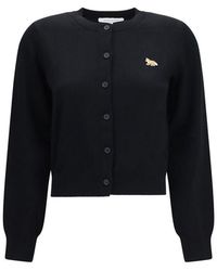 Maison Kitsuné - Black Cotton Cardigan - Lyst