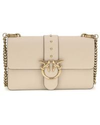 Pinko - Beige Calf Leather Bos Taurus Shoulder Bag - Lyst