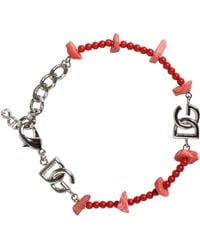 Dolce & Gabbana - Silver Tone Brass Beaded Resin Dg Logo Chain Bracelet - Lyst