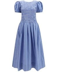 Ganni - Striped Cotton Dress - Lyst