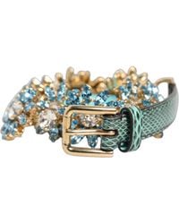 Dolce & Gabbana - Green Leather Daisy Crystal Embellished Waist Belt - Lyst