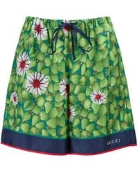 Gucci - Flower Printed Silk Shorts - Lyst