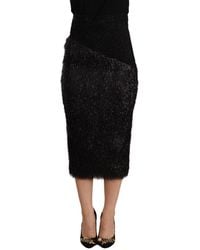 Masha Ma - Black Tinsel High Waist Pencil Midi Viscose Skirt - Lyst