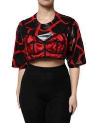 Dolce & Gabbana - Red Black Cotton Bustier Detailing Cropped Top - Lyst