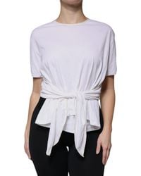 Dolce & Gabbana - Cotton Silk Round Neck Wrap Blouse Top - Lyst