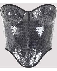 David Koma - Grey Sequin Bustier Polyester Top - Lyst