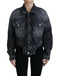 DSquared² - Gray Washed Cotton Cropped Denim Jacket - Lyst