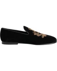 Dolce & Gabbana - Black Velvet Gold Crown Mens Loafers Shoes - Lyst