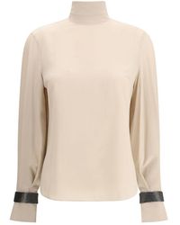 Brunello Cucinelli - Silk Turtleneck Blouse With Precious Bracelets - Lyst