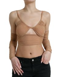Dolce & Gabbana - Brown Nylon Stretch Open Shoulder Cropped Top - Lyst