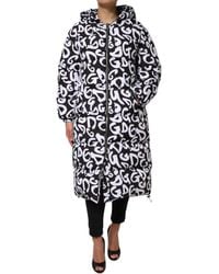 Dolce & Gabbana - Black White Dg Mania Hooded Long Coat Jacket - Lyst
