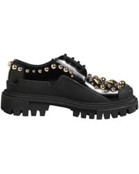 Dolce & Gabbana - Black Leather Jeweled Crystals Derby Shoes - Lyst