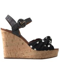 Dolce & Gabbana - Black Wedges Polka Dotted Ankle Strap Shoes Sandals - Lyst