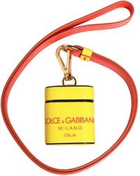 Dolce & Gabbana - Yellow Calf Leather Logo Flip Holder Strap Airpods Case - Lyst