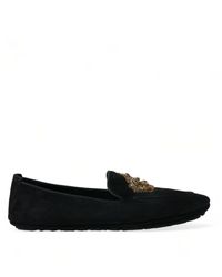 Dolce & Gabbana - Calfskin Slippers With Crown Embroidery - Lyst