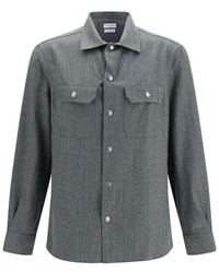Brunello Cucinelli - Gray Wool Oves Aries Dress Shirt - Lyst