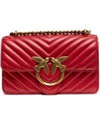 Pinko - Red Leather Love One Mini Shoulder Bag - Lyst