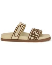 Fendi - Brown Raffia Flat Sandals - Lyst