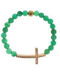 Nialaya - Jade Stone Gold Cz Cross 925 Silver Bracelet - Lyst