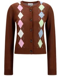 Ganni - Brown Cotton Cardigan - Lyst