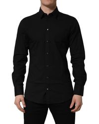 Dolce & Gabbana - Black Cotton Stretch Gold Fit Dress Shirt - Lyst