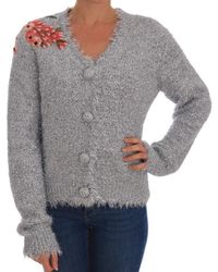 Dolce & Gabbana - Dolce Gabbana Silver Cardigan Floral Applique Sweater - Lyst