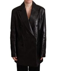 Dolce & Gabbana - Double Breasted Coat Leather Jacket - Lyst