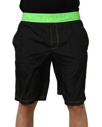Dolce & Gabbana - Black Green Logo Waistband Beachwear Short Swimwear - Lyst
