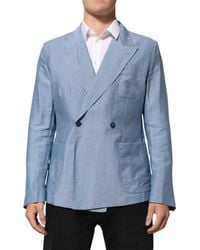 Dolce & Gabbana - Light Blue Linen Double Breasted Men Jacket Blazer - Lyst