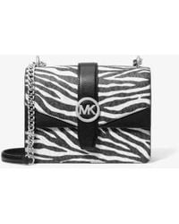 Michael Kors - Greenwich Small Print Logo Crossbody Tote Chain Bag Black/white $498 - Lyst